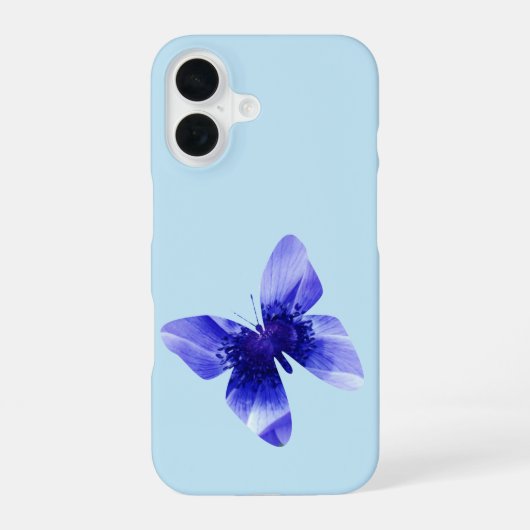Blauwe Papaver Vlinder, iPhone 16 Hoesje (Achterkant)