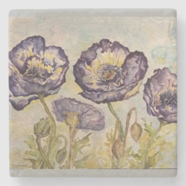 Blauwe papaver Waterverf Kunststeen Onderzetter
