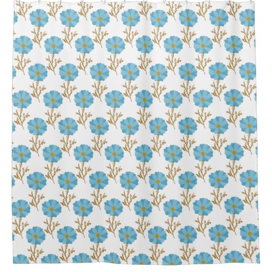 Blauwe papaverbloemen op wit douchegordijn (Voorkant)