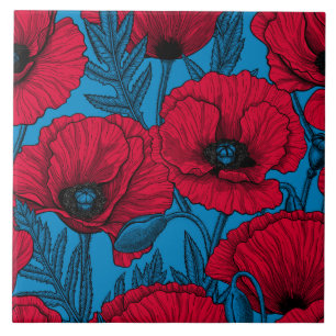 Blauwe papavertuin tegeltje