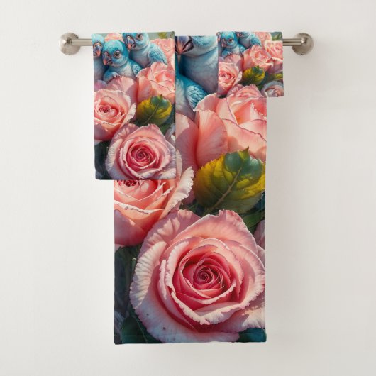 Blauwe papegaai en baby's bad handdoek (Insitu)