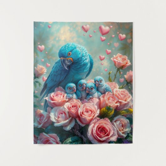 Blauwe papegaai en baby's wandkleed (Voorkant)