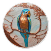 Blauwe papegaai op koperen tak keramische knop (Voorkant)