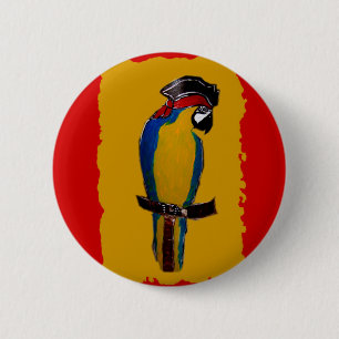 Blauwe papegaai ronde button 5,7 cm