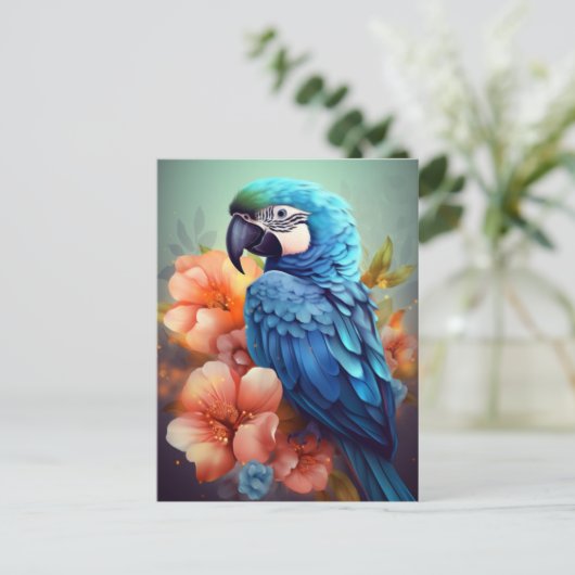"Blauwe papegaai Wenskaarten Feestdagenkaart (Staand voorkant)
