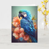 "Blauwe papegaai Wenskaarten Kaart (Gele Bloem)