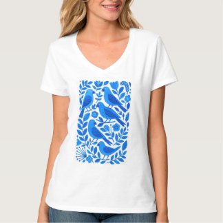 Blauwe papegaaien en bladeren t-shirt