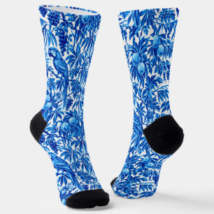 Blauwe papegaaien in een tropische tuin sokken