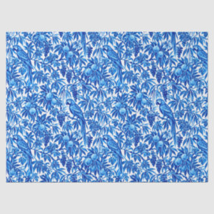 Blauwe papegaaien in een tropische tuin tissuepapier