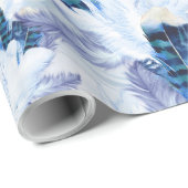 Blauwe papegaaienveren patroon cadeaupapier (Rol Hoek)