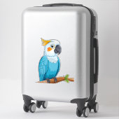Blauwe papegaaikaart op tak  sticker (Koffer)
