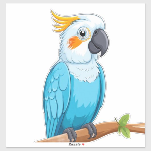 Blauwe papegaaikaart op tak  sticker (Vel)