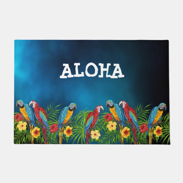 Blauwe papegaaivogels zomer aloha deurmat (Voorkant)