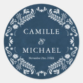 Blauwe Papel Picado bruiloft gunst Ronde Sticker (Voorkant)