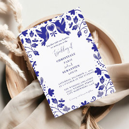 Blauwe Papel Picado geïnspireerde bruiloft Kaart