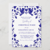 Blauwe Papel Picado geïnspireerde bruiloft Kaart (Voorkant)