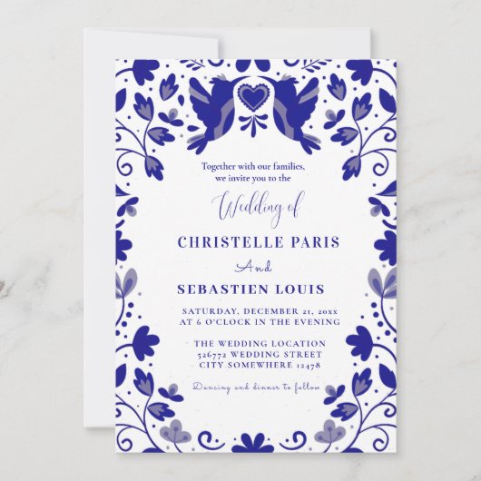 Blauwe Papel Picado geïnspireerde bruiloft Kaart (Voorkant)