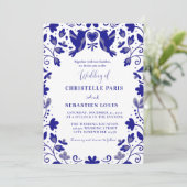 Blauwe Papel Picado geïnspireerde bruiloft Kaart (Staand voorkant)