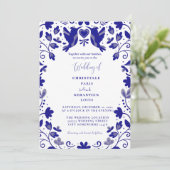 Blauwe Papel Picado geïnspireerde bruiloft Kaart (Staand voorkant)