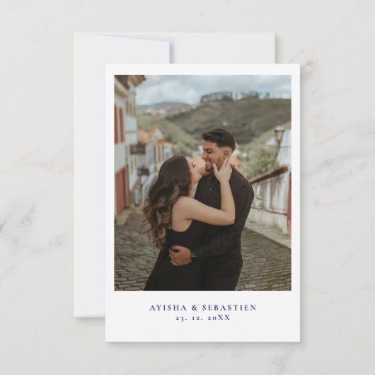 Blauwe Papel Picado geïnspireerde bruiloft Save The Date (Achterkant)