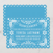 Blauwe papel picado Quinceañera Kaart (Voorkant / Achterkant)