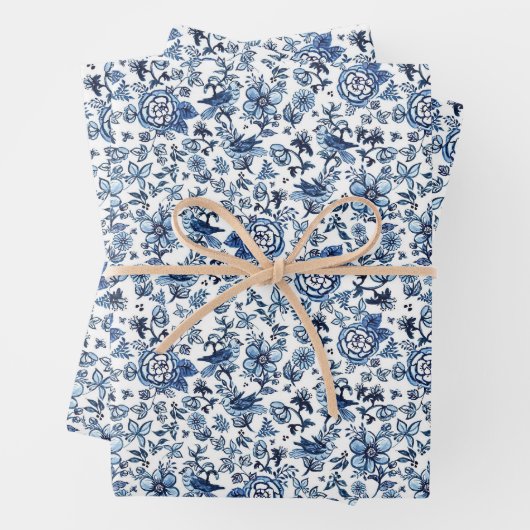 Blauwe papierbladen van Chinoiserie-Waterverf Inpakpapier Vel (In situ)