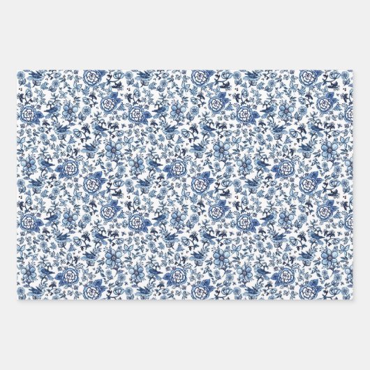 Blauwe papierbladen van Chinoiserie-Waterverf Inpakpapier Vel (Voorkant)