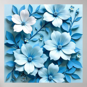 💙 Blauwe papieren bloemige origami kunst moderne  Poster