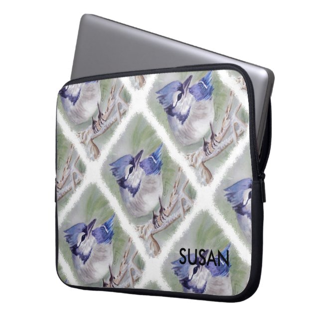 BLAUWE PARADIJSVOGEL LAPTOP SLEEVE (Voorkant Links)