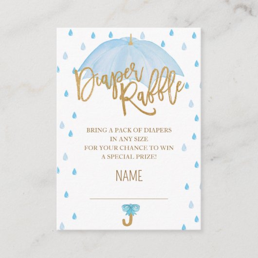 Blauwe Paraplu Baby shower Luier Raffle kaart (Voorkant)