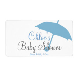 Blauwe paraplu Baby shower waterflesetiketten Etiket