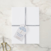 Blauwe Paraplu Baby Sprinkle Favor Tag Cadeaulabel (Met Touw)