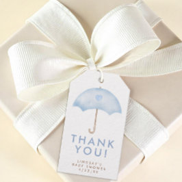 Blauwe Paraplu Baby Sprinkle Favor Tag Cadeaulabel