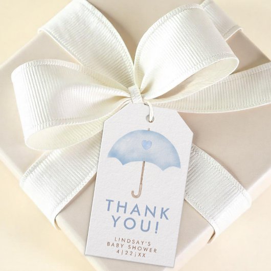 Blauwe Paraplu Baby Sprinkle Favor Tag Cadeaulabel
