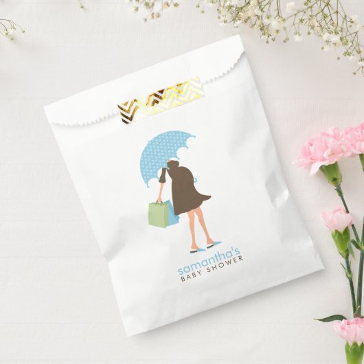 Blauwe paraplu mam Baby shower Bedankzakje (Gezegeld)