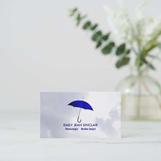 Blauwe paraplu op wolken, meteoroloog visitekaartje (Staand voorkant)