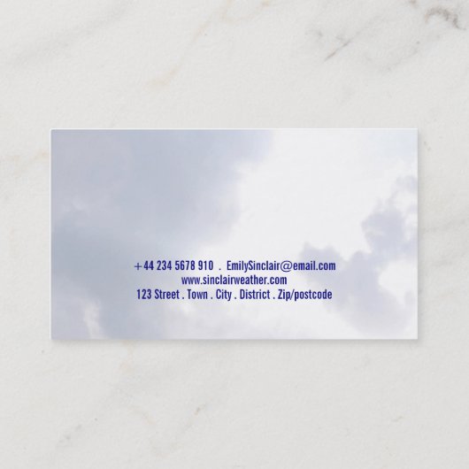 Blauwe paraplu op wolken, meteoroloog visitekaartje (Achterkant)
