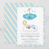 Blauwe paraplu, slapende baby boy shower per post kaart (Voorkant / Achterkant)