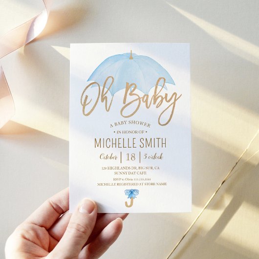 Blauwe Paraplu van Liefde Strooi Baby Shower Kaart