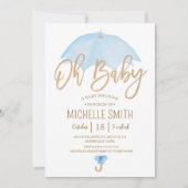 Blauwe Paraplu van Liefde Strooi Baby Shower Kaart (Voorkant)