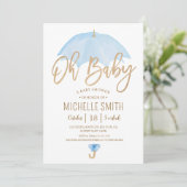 Blauwe Paraplu van Liefde Strooi Baby Shower Kaart (Staand voorkant)
