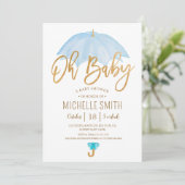 Blauwe Paraplu van Love Sprinkle Baby shower Kaart (Staand voorkant)