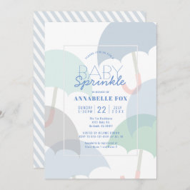 Blauwe Paraplu's Jongen Baby Sprinkle Shower Kaart