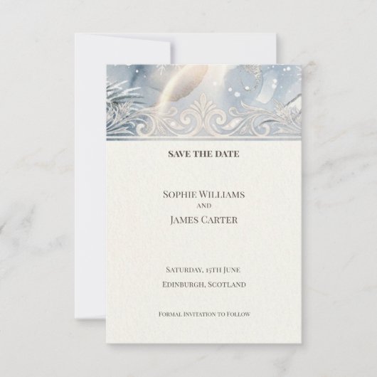 Blauwe Parel Art Deco Save The Date Kaart (Voorkant)