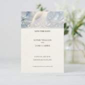 Blauwe Parel Art Deco Save The Date Kaart (Staand voorkant)