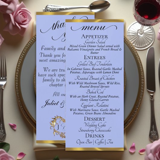 Blauwe Parel/Goud - Monogram & Bedankt Menu