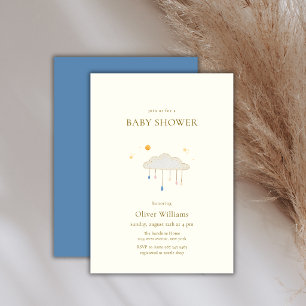 Blauwe Parel Moderne Elegante Regendruppel Baby Sh Kaart