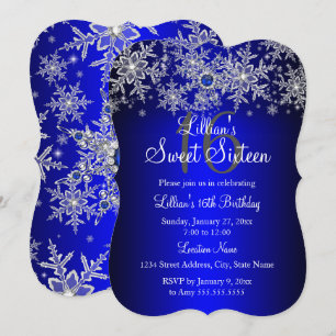 Blauwe Parel Zilveren Sneeuwvlok Sweet 16 Kaart