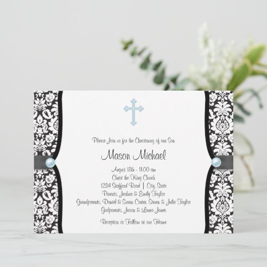 Blauwe parelbruine Zwarte Damaskast Kaart (Staand voorkant)