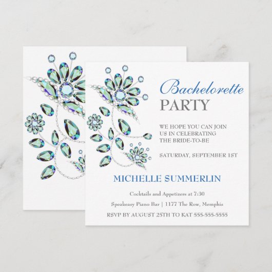 Blauwe Pareltjes Floral Bachelorette Kaart (Voorkant / Achterkant)